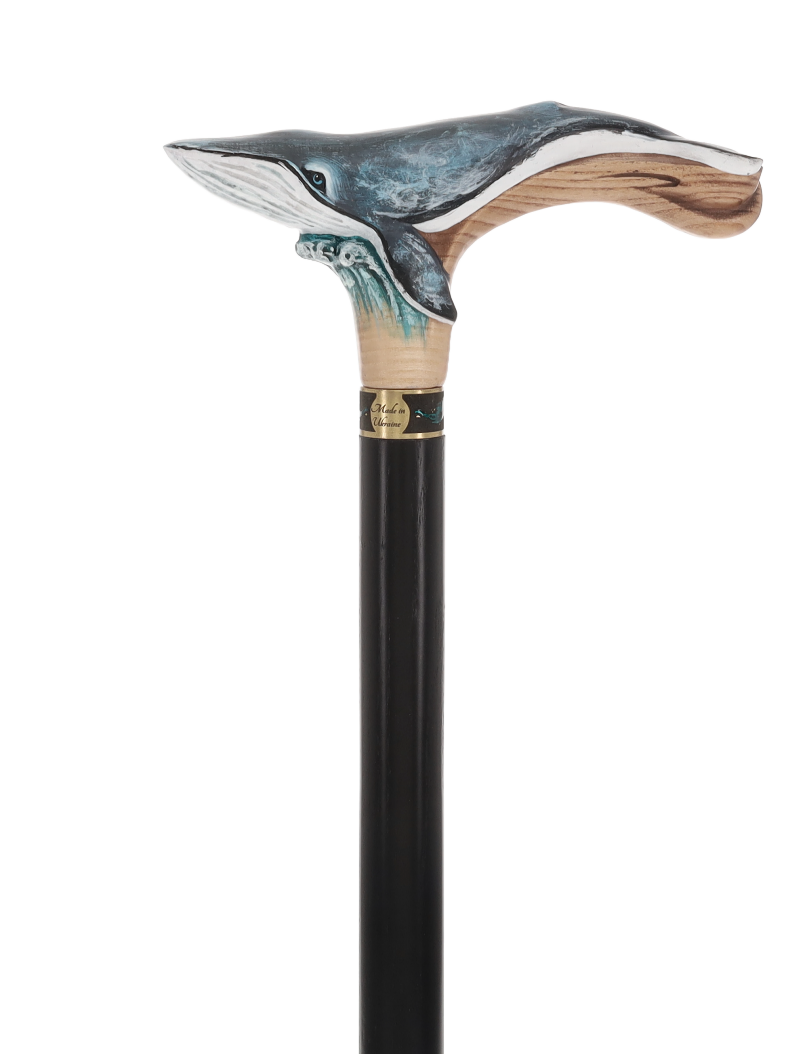 Masterpiece Hand-Carved Blue Whale Painted Walking Cane