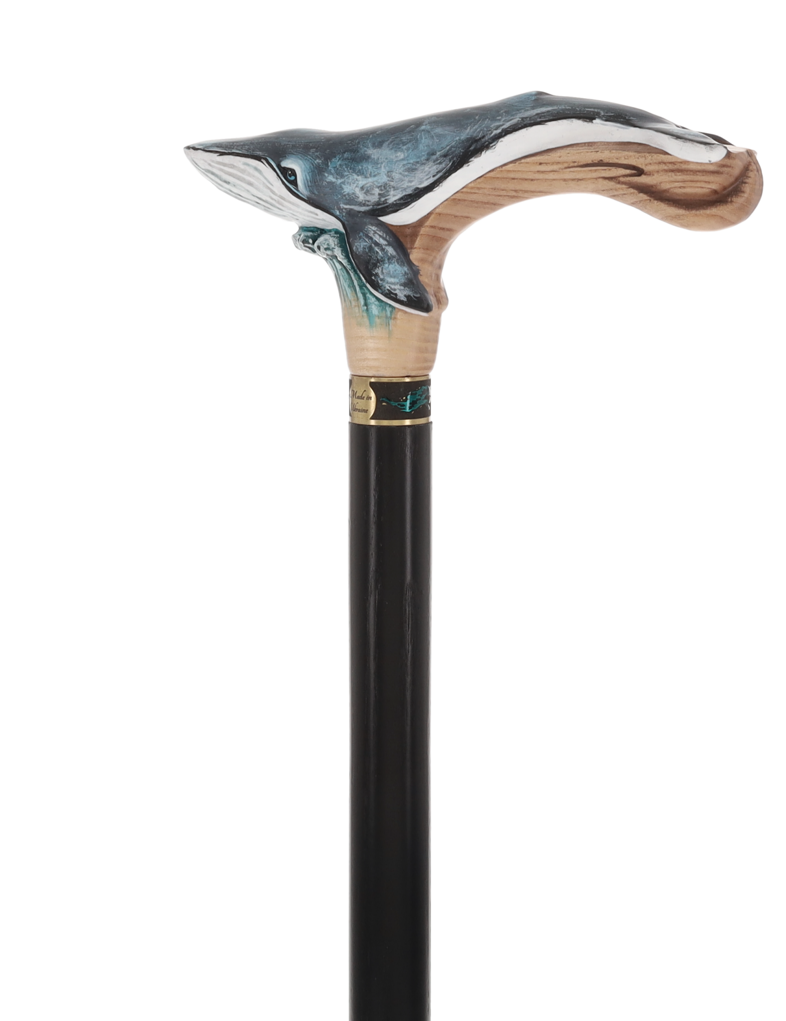 Masterpiece Hand-Carved Blue Whale Painted Walking Cane