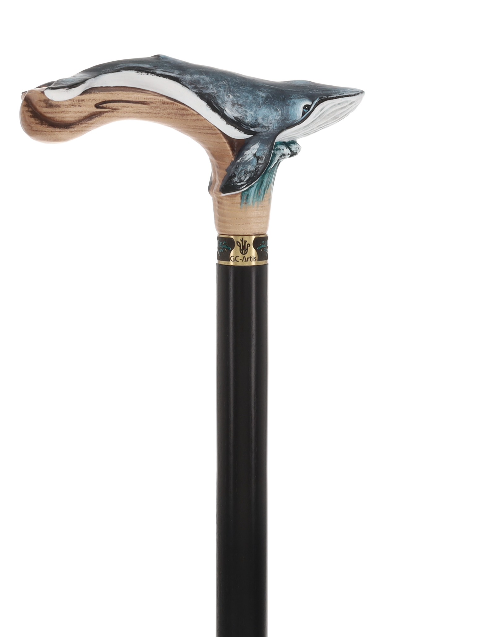 Masterpiece Hand-Carved Blue Whale Painted Walking Cane
