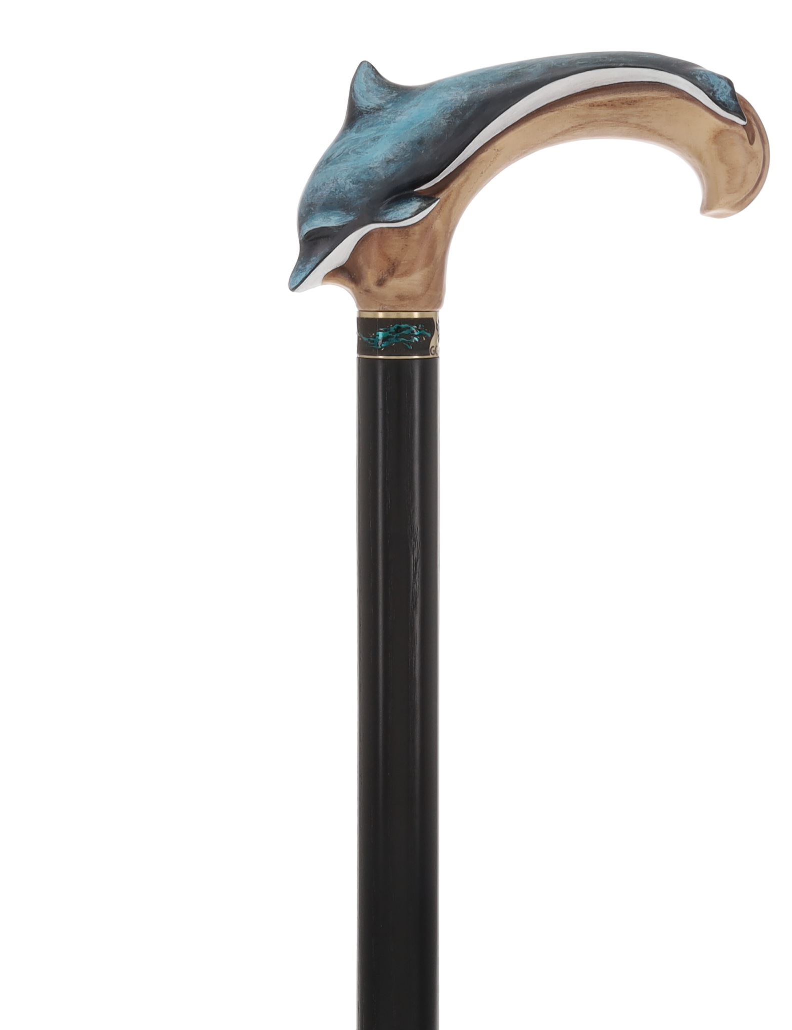 Masterpiece  Hand-Carved Dolphin Painted Walking Cane