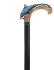 Masterpiece  Hand-Carved Dolphin Painted Walking Cane