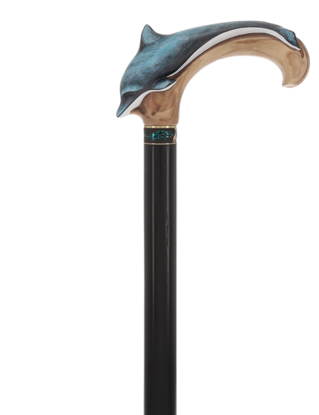 Masterpiece  Hand-Carved Dolphin Painted Walking Cane
