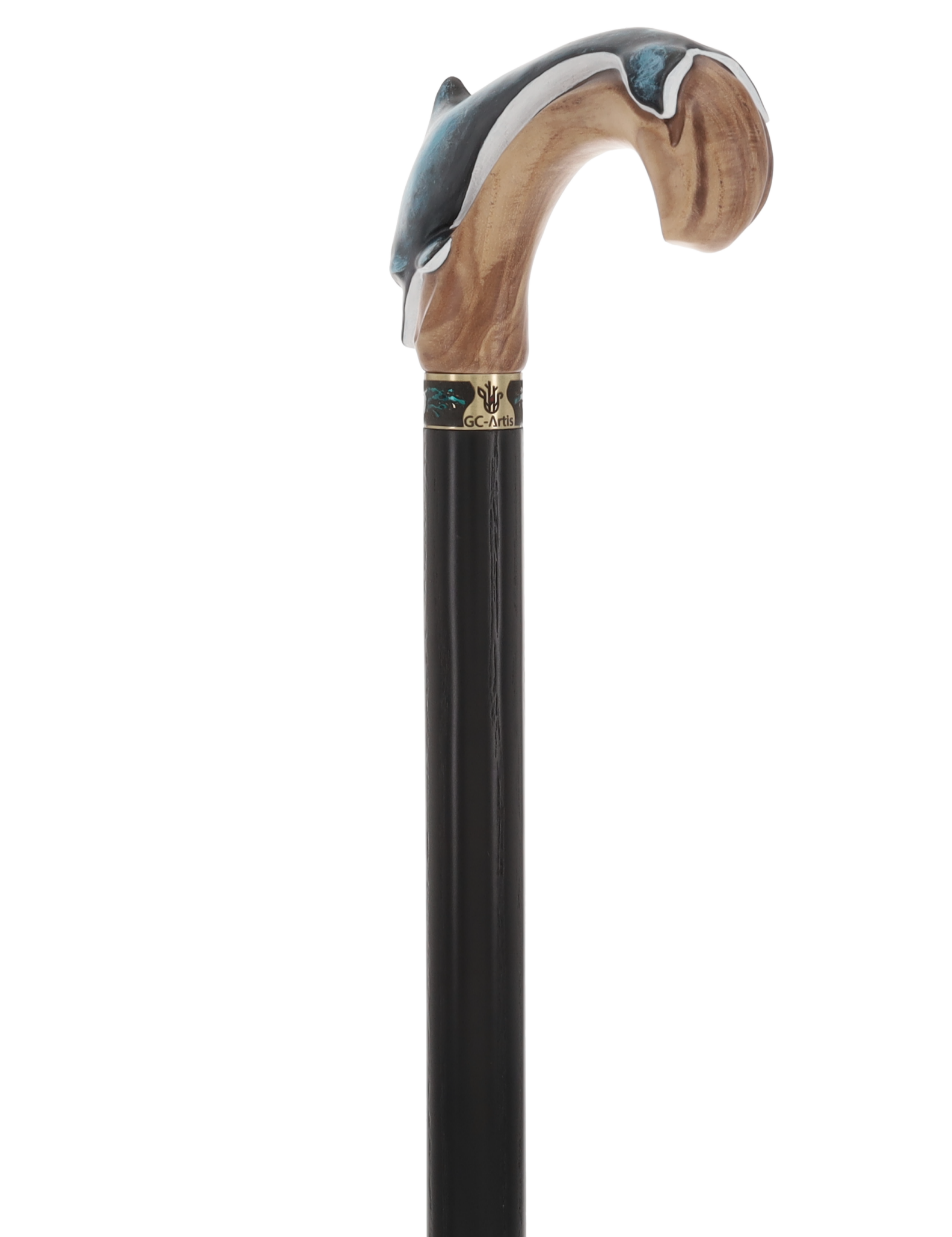 Masterpiece  Hand-Carved Dolphin Painted Walking Cane