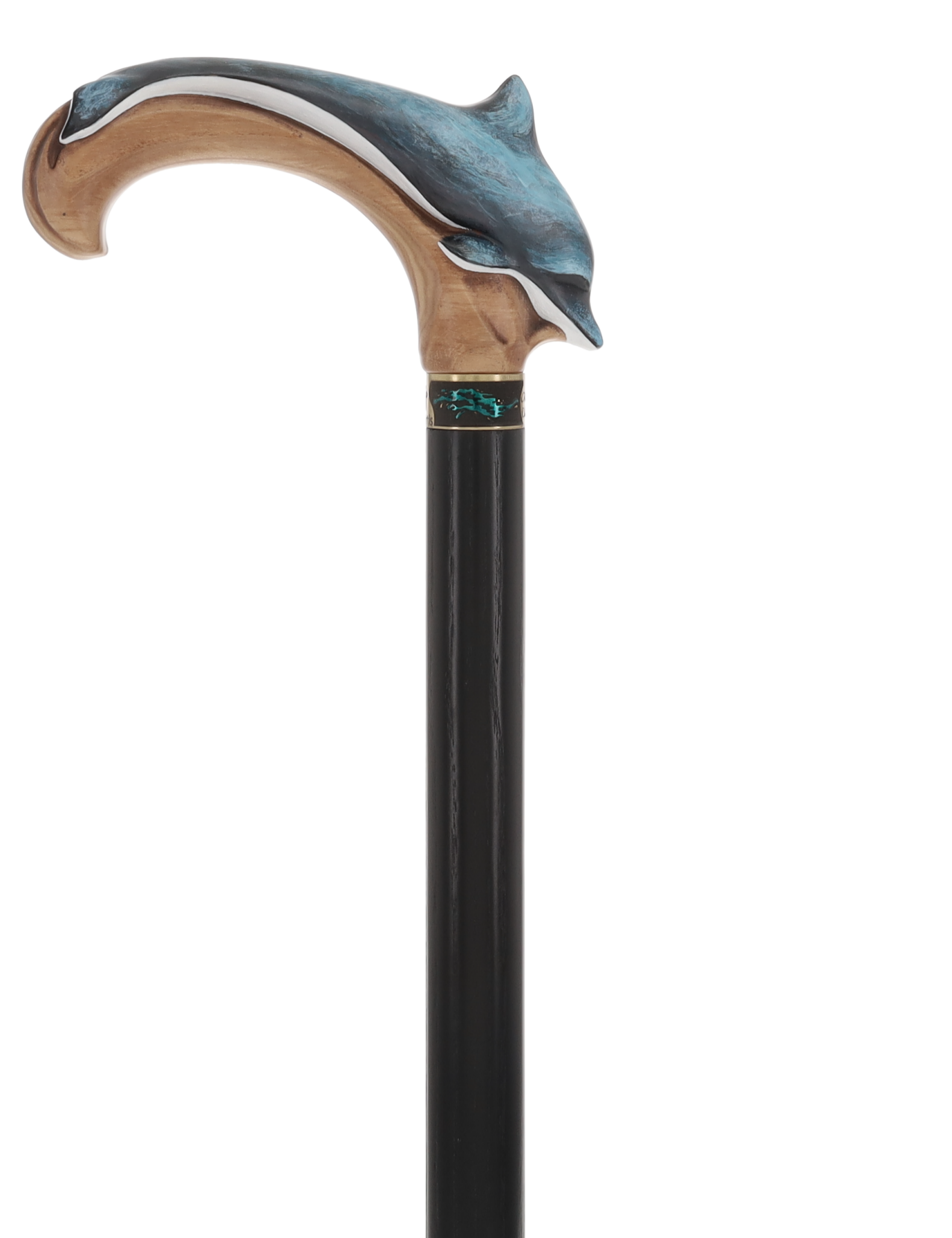 Masterpiece  Hand-Carved Dolphin Painted Walking Cane