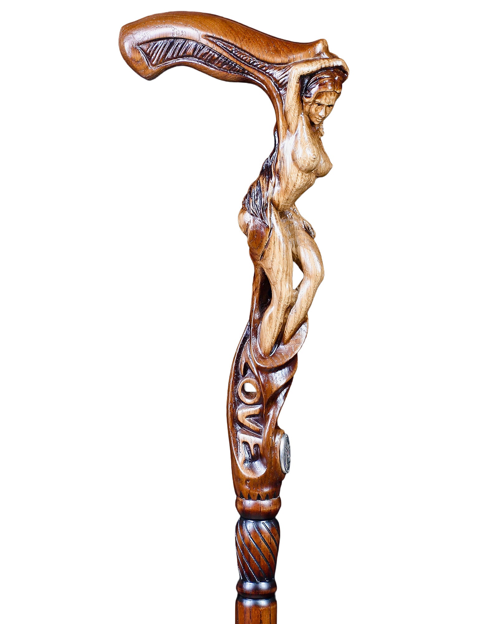 Mother Nature: Oak Wood Artisan Intricate Handcarved Cane
