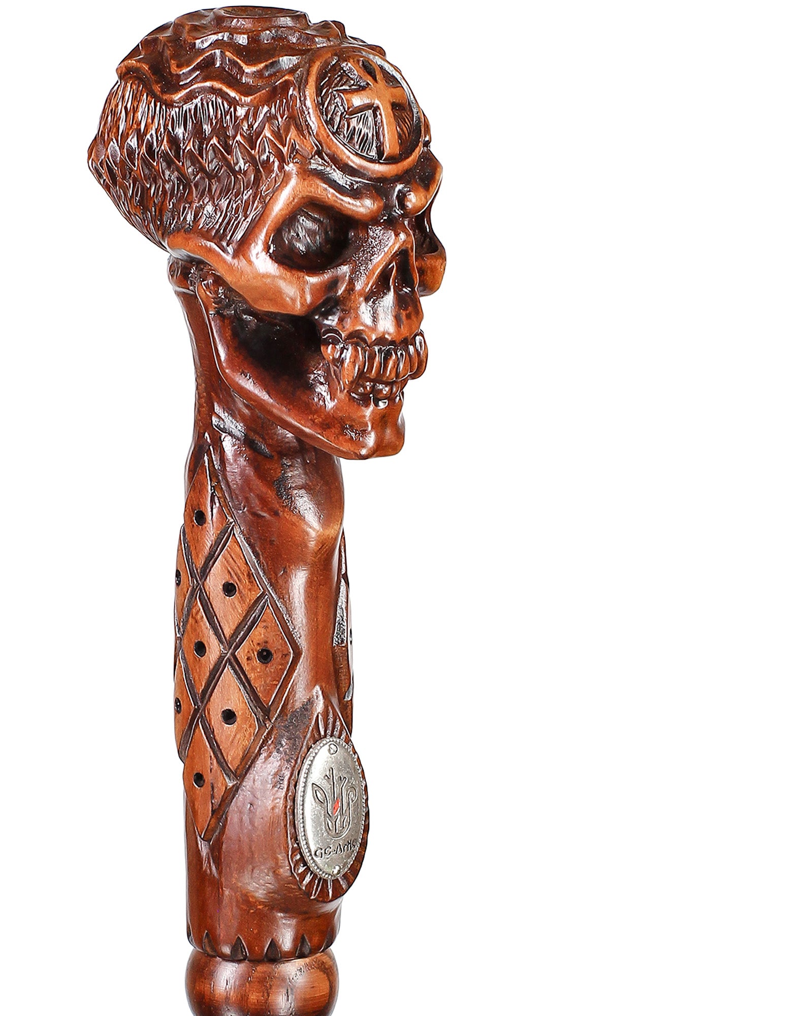 Egyptian Skull Cane: Unique Wood Handcarved Artisan Detail