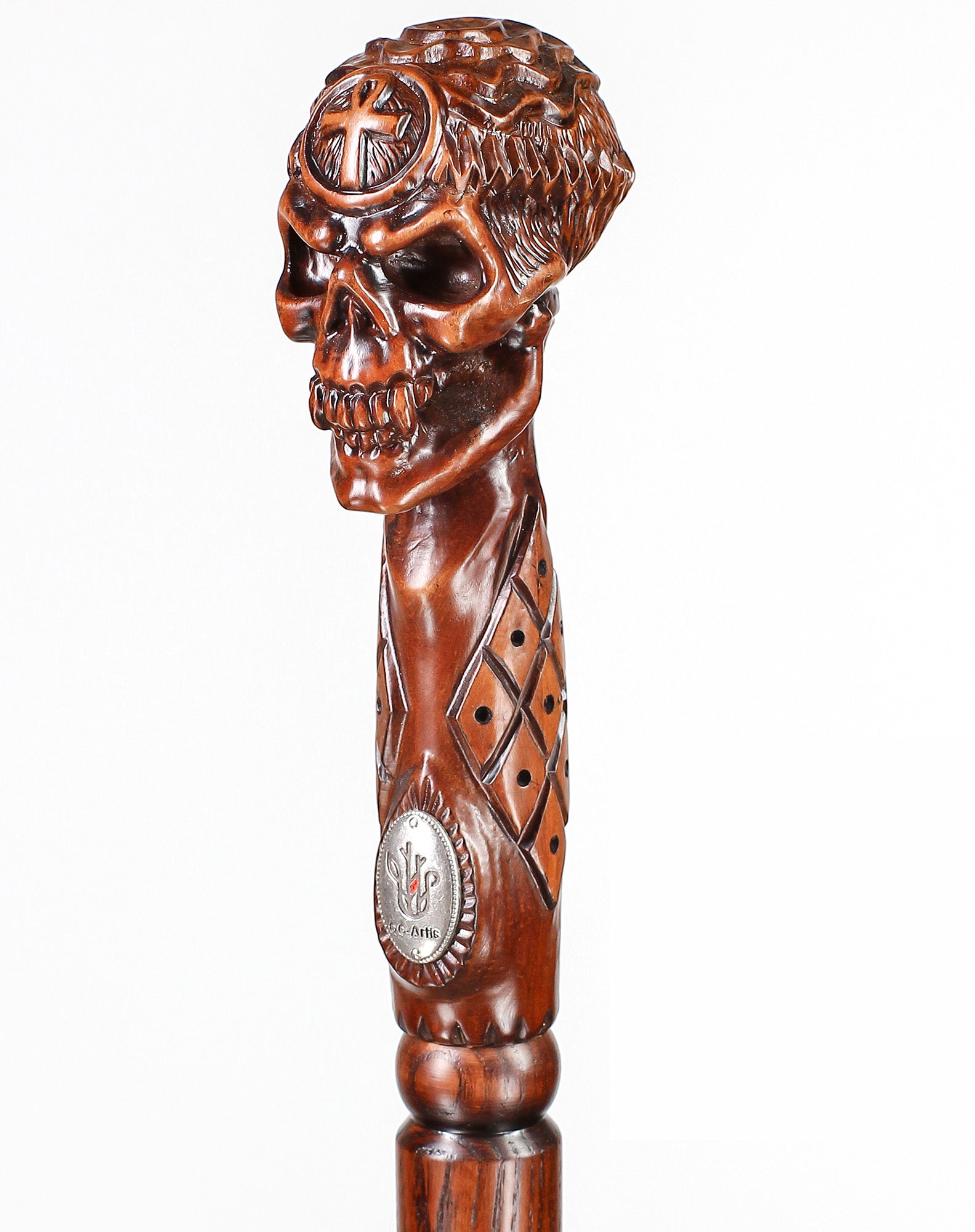 Egyptian Skull Cane: Unique Wood Handcarved Artisan Detail