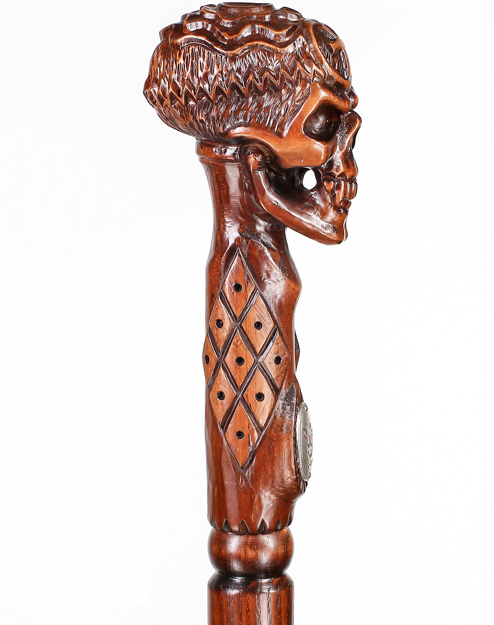 Egyptian Skull Cane: Unique Wood Handcarved Artisan Detail