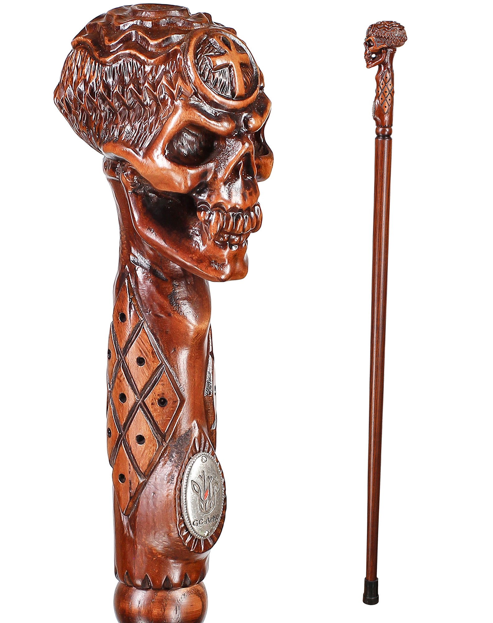 Egyptian Skull Cane: Unique Wood Handcarved Artisan Detail
