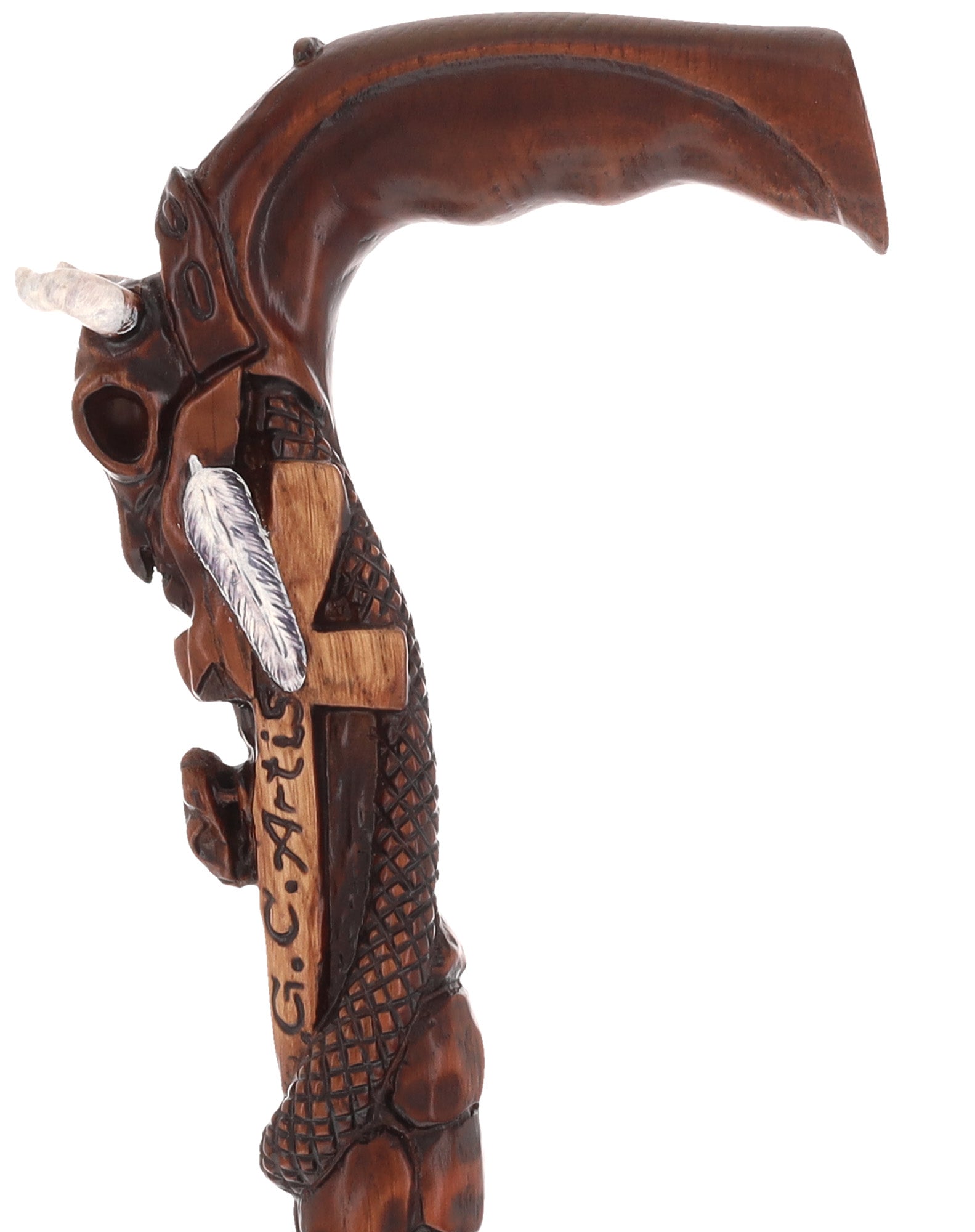Buffalo Skull Snake: Artisan Intricate Handcarved Wood Cane