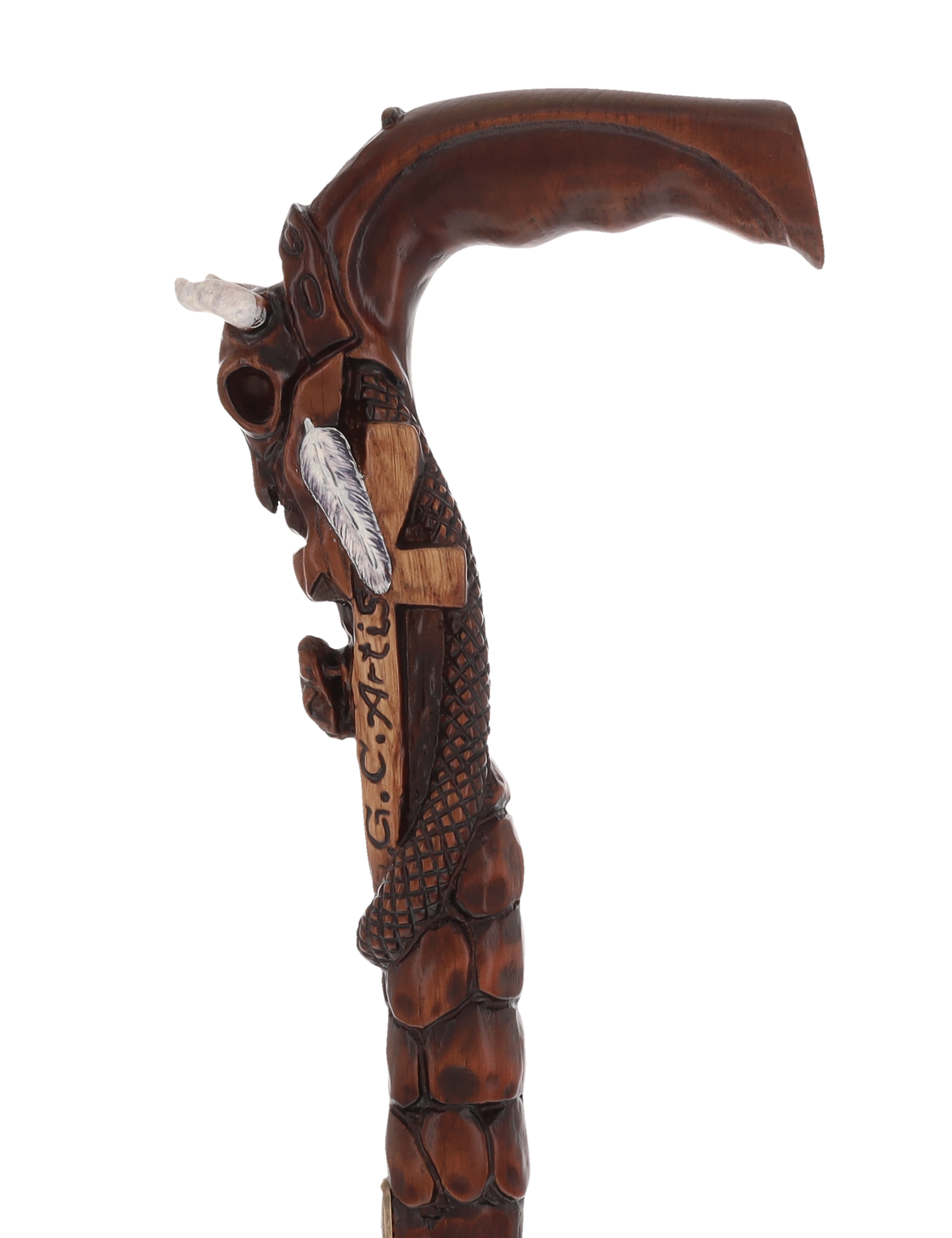 Buffalo Skull Snake: Artisan Intricate Handcarved Wood Cane