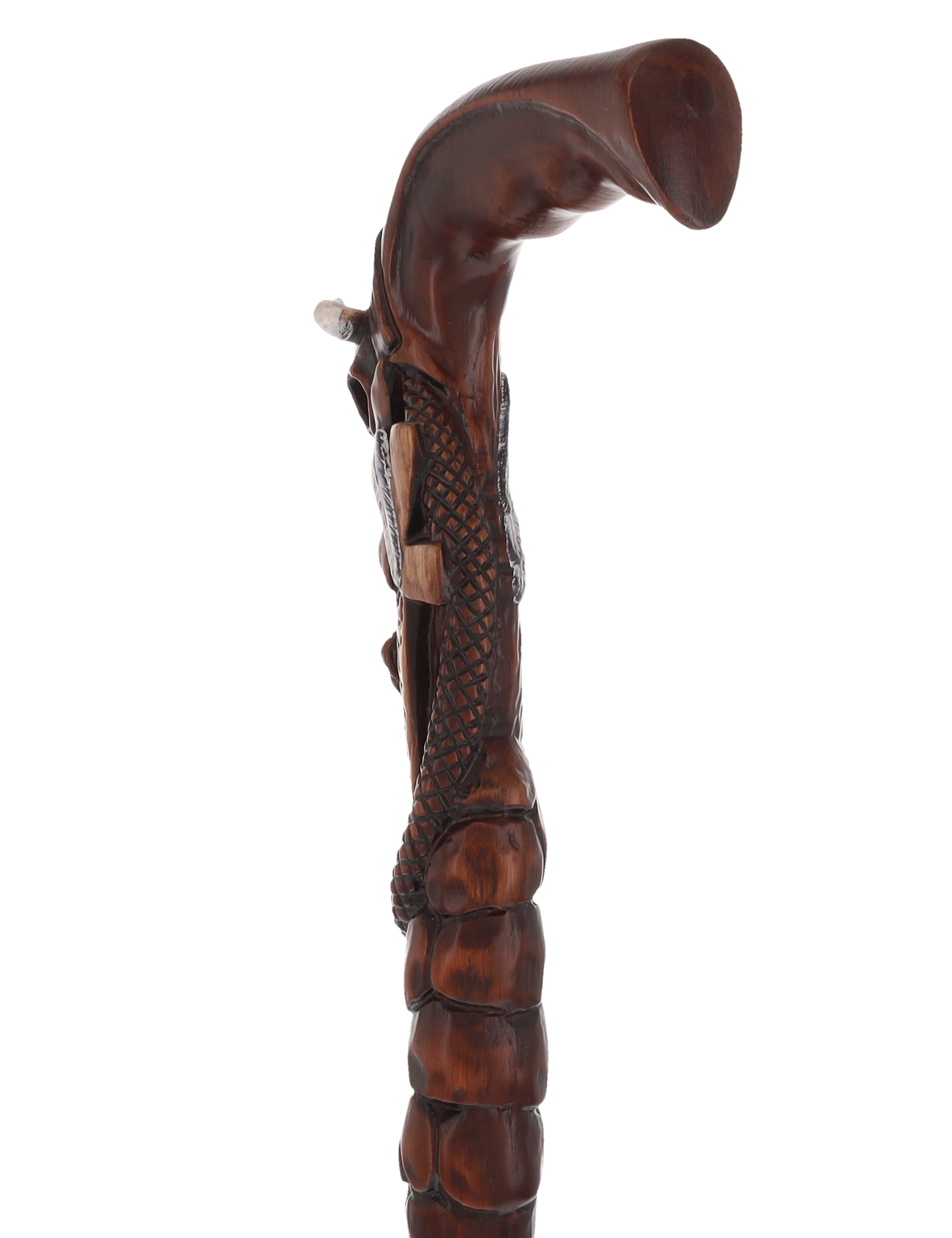 Buffalo Skull Snake: Artisan Intricate Handcarved Wood Cane
