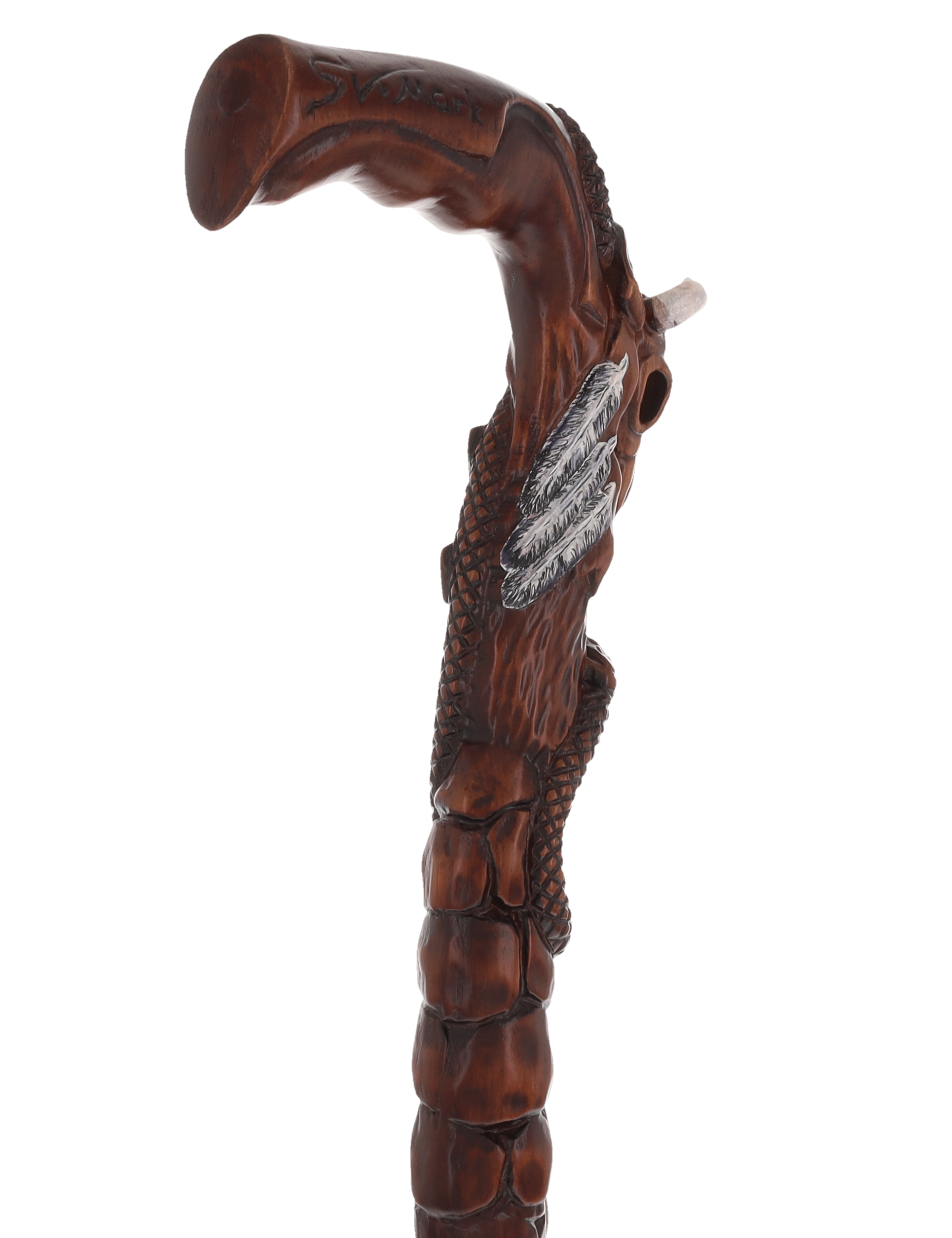 Buffalo Skull Snake: Artisan Intricate Handcarved Wood Cane
