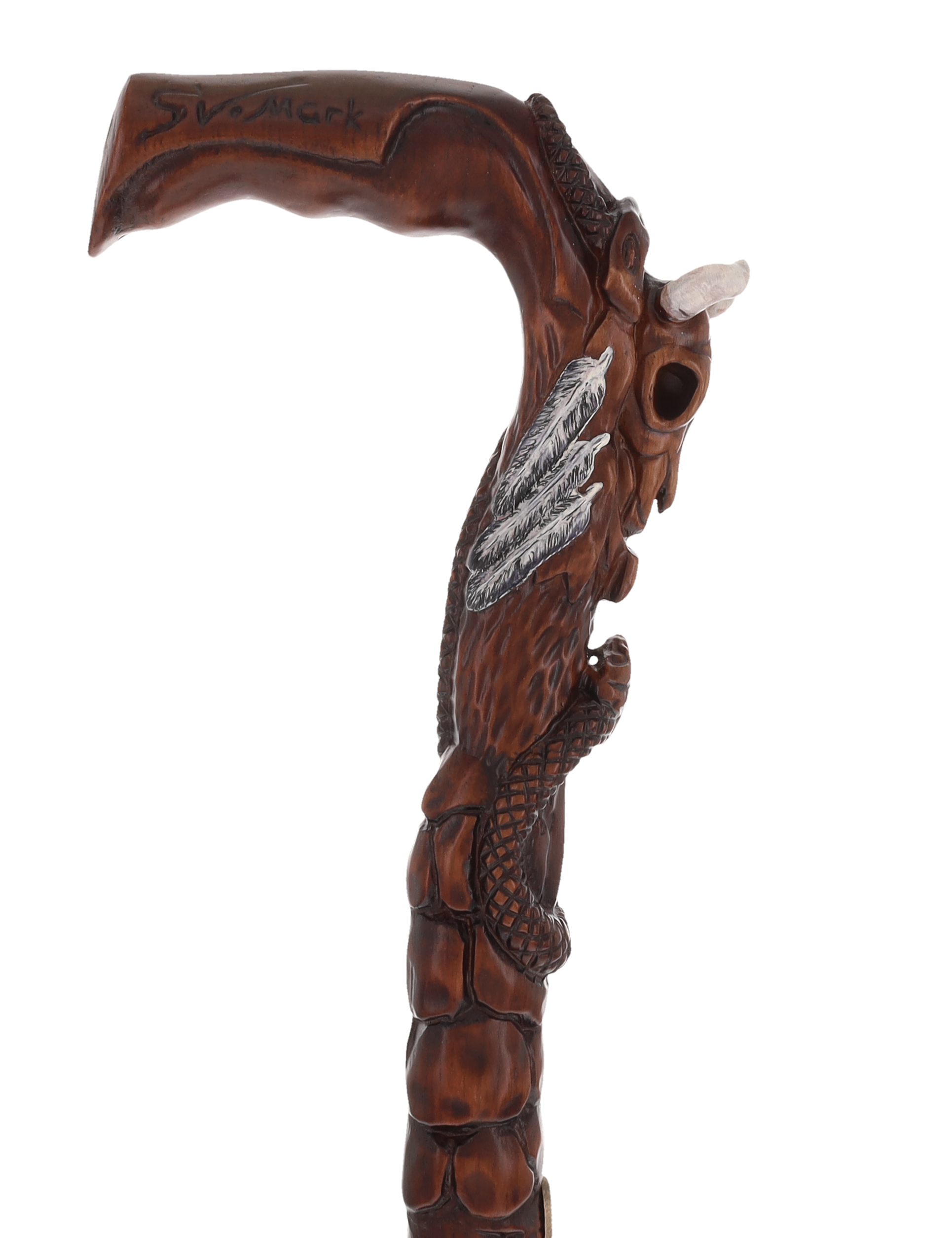 Buffalo Skull Snake: Artisan Intricate Handcarved Wood Cane