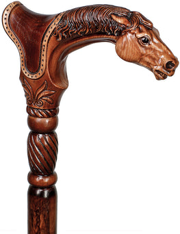 Premium Artisan Horse & Saddle Handcarved Cane - Unique