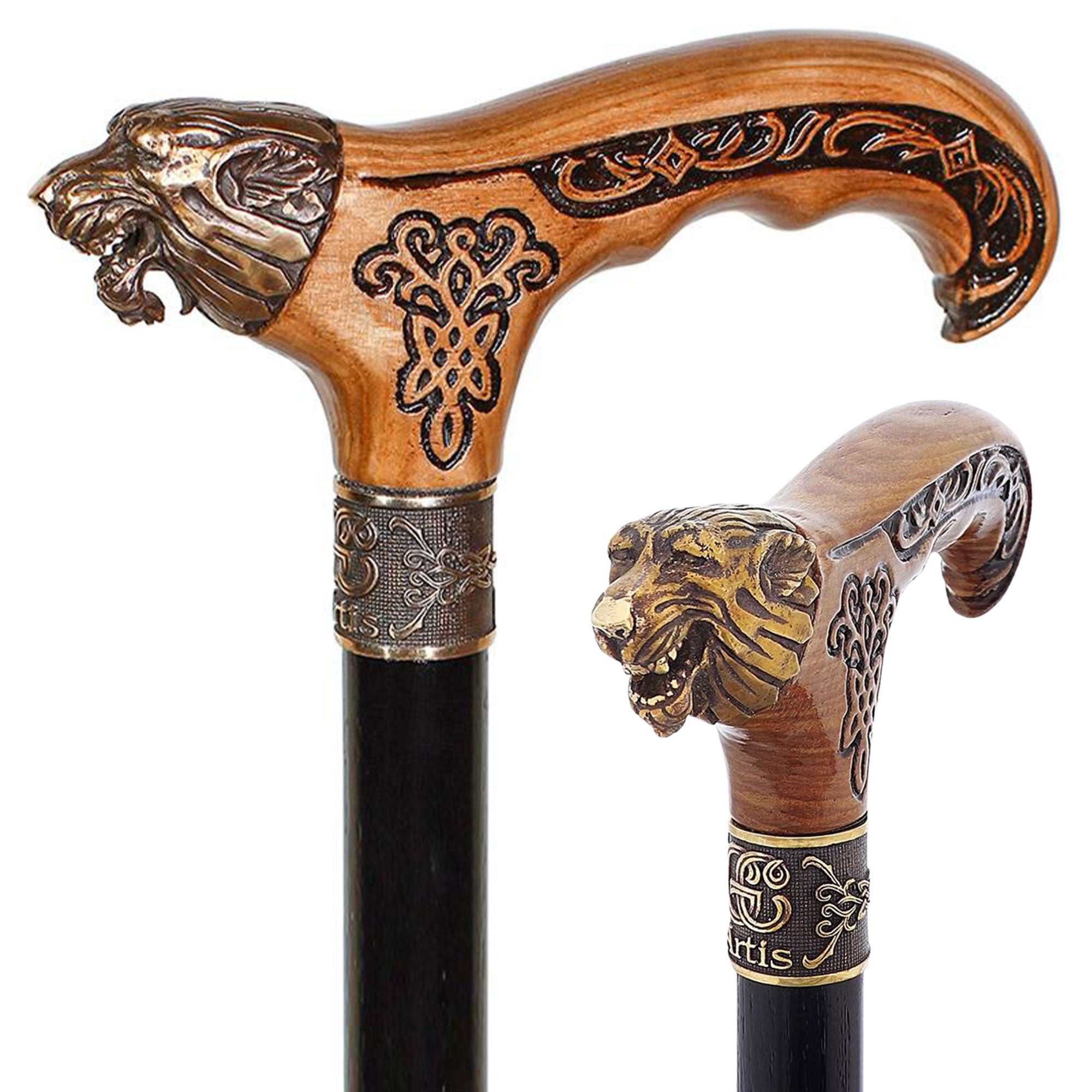Bronze Direwolf Handcarved Celtic Art Derby Walking Cane