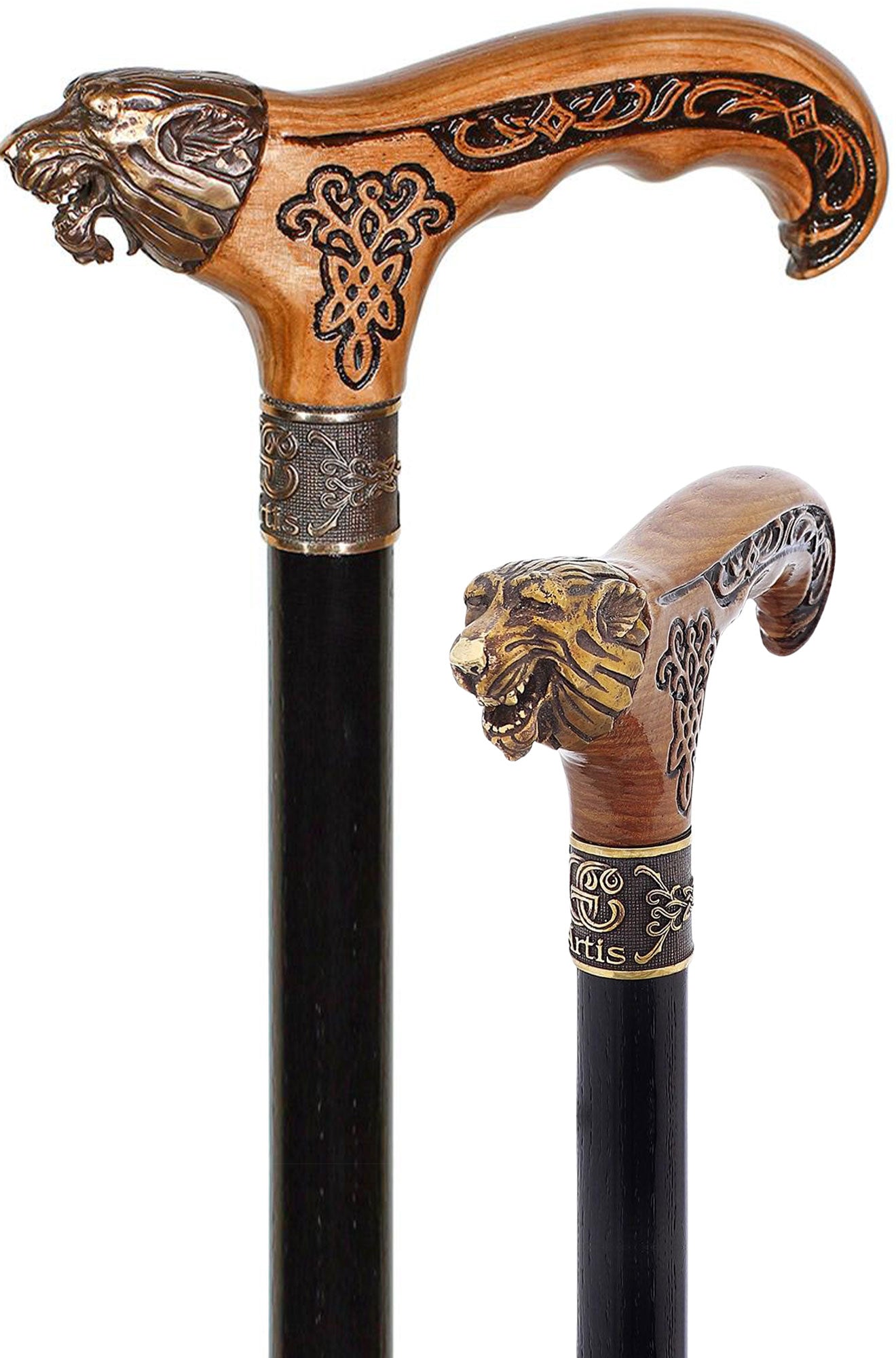 Bronze Direwolf Handcarved Celtic Art Derby Walking Cane