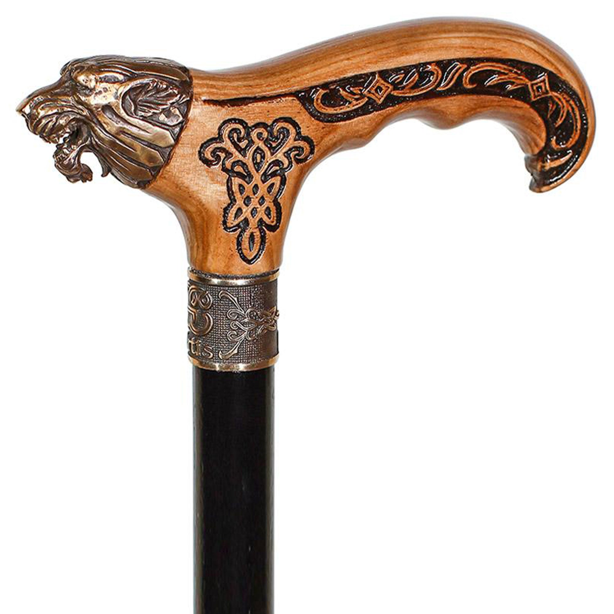 Bronze Direwolf Handcarved Celtic Art Derby Walking Cane