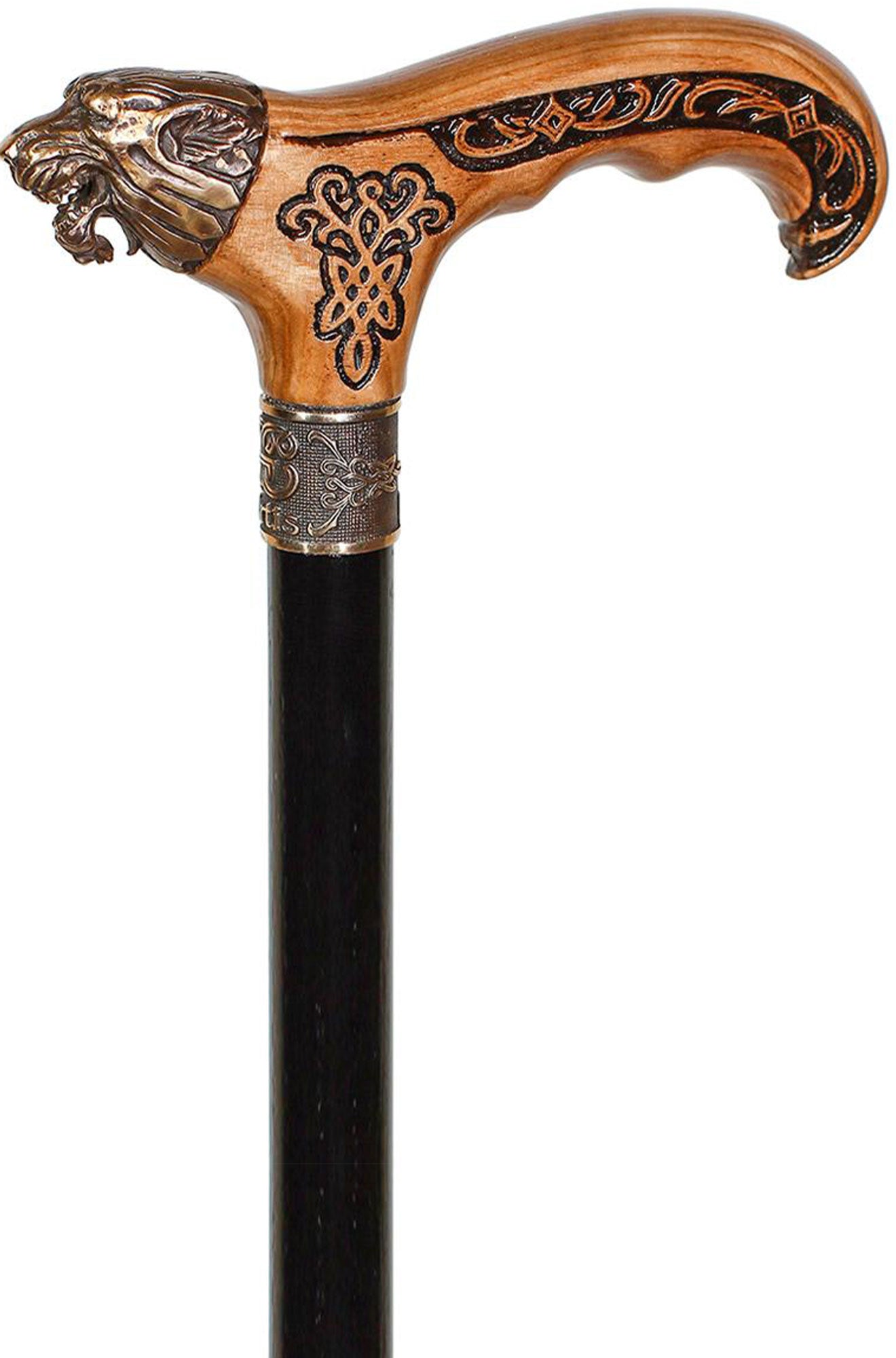 Bronze Direwolf Handcarved Celtic Art Derby Walking Cane