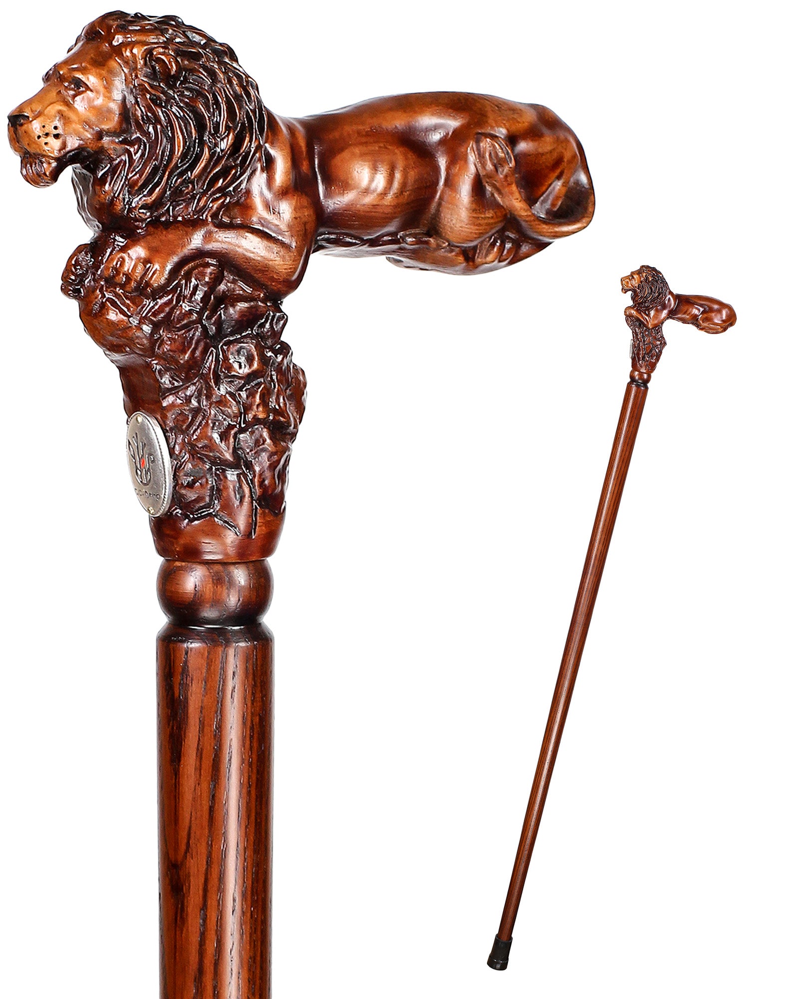 Lion King: Artisan Intricate Handcarved Oak Cane (Right Hand)