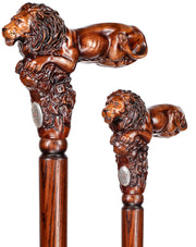 Lion King: Artisan Intricate Handcarved Oak Cane (Right Hand)
