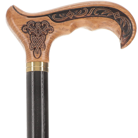 Scratch and Dent Celtic Bronze Hand Carved Oak Wood Cane V2428
