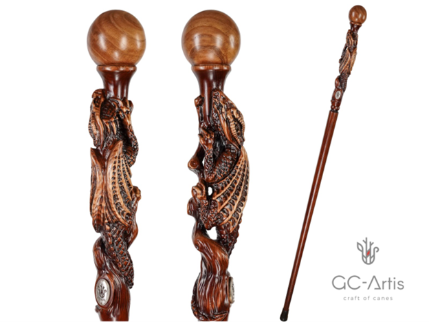The Dragon Staff - Dark Wood Walking Staff Master-Carved Dragon Walking Staff