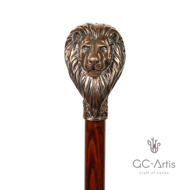 "The Lion's Head" - Museum-Quality Solid Bronze Walking Cane by Kotenko A.