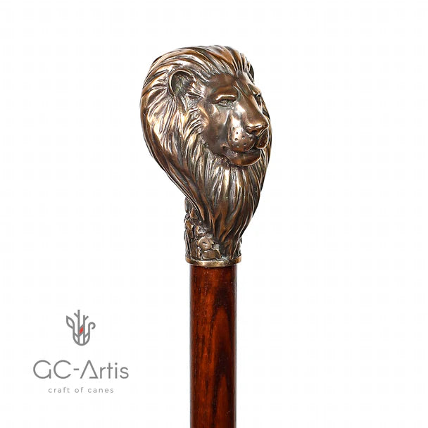 "The Lion's Head" - Museum-Quality Solid Bronze Walking Cane by Kotenko A.