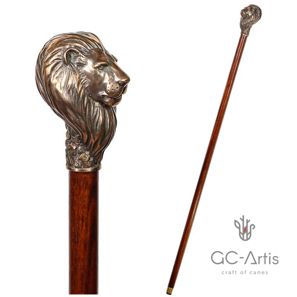 "The Lion's Head" - Museum-Quality Solid Bronze Walking Cane by Kotenko A.