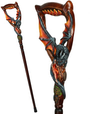 Guardian Dragon Black Hand-Painted Dark Wood: Artisan Intricate Hand-Carved Cane