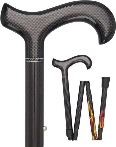 Dr. House Flame Derby Cane: Foldable & Adjustable Carbon Fiber