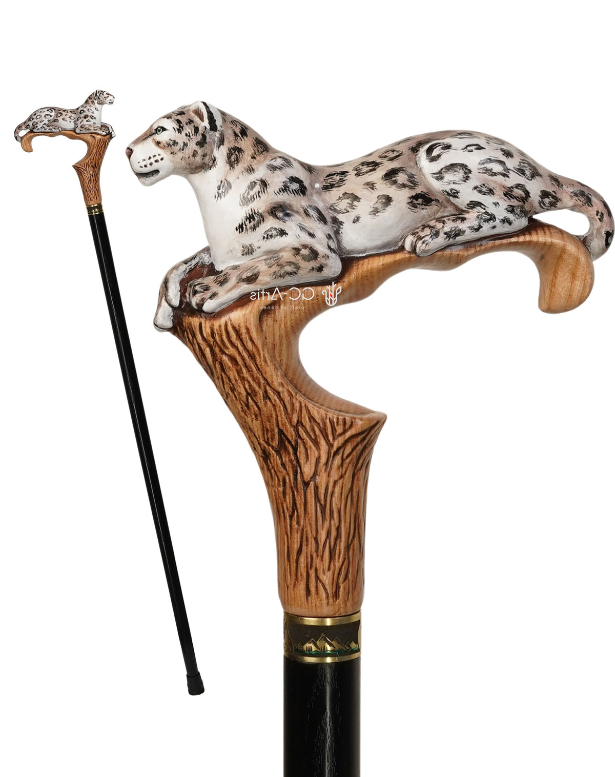 Leopard Hand-Painted Light Wood Artisan Intricate Handcarved Cane