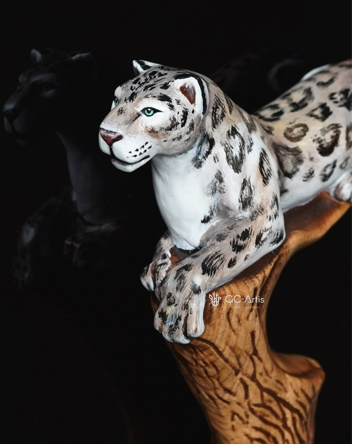 Leopard Hand-Painted Light Wood Artisan Intricate Handcarved Cane