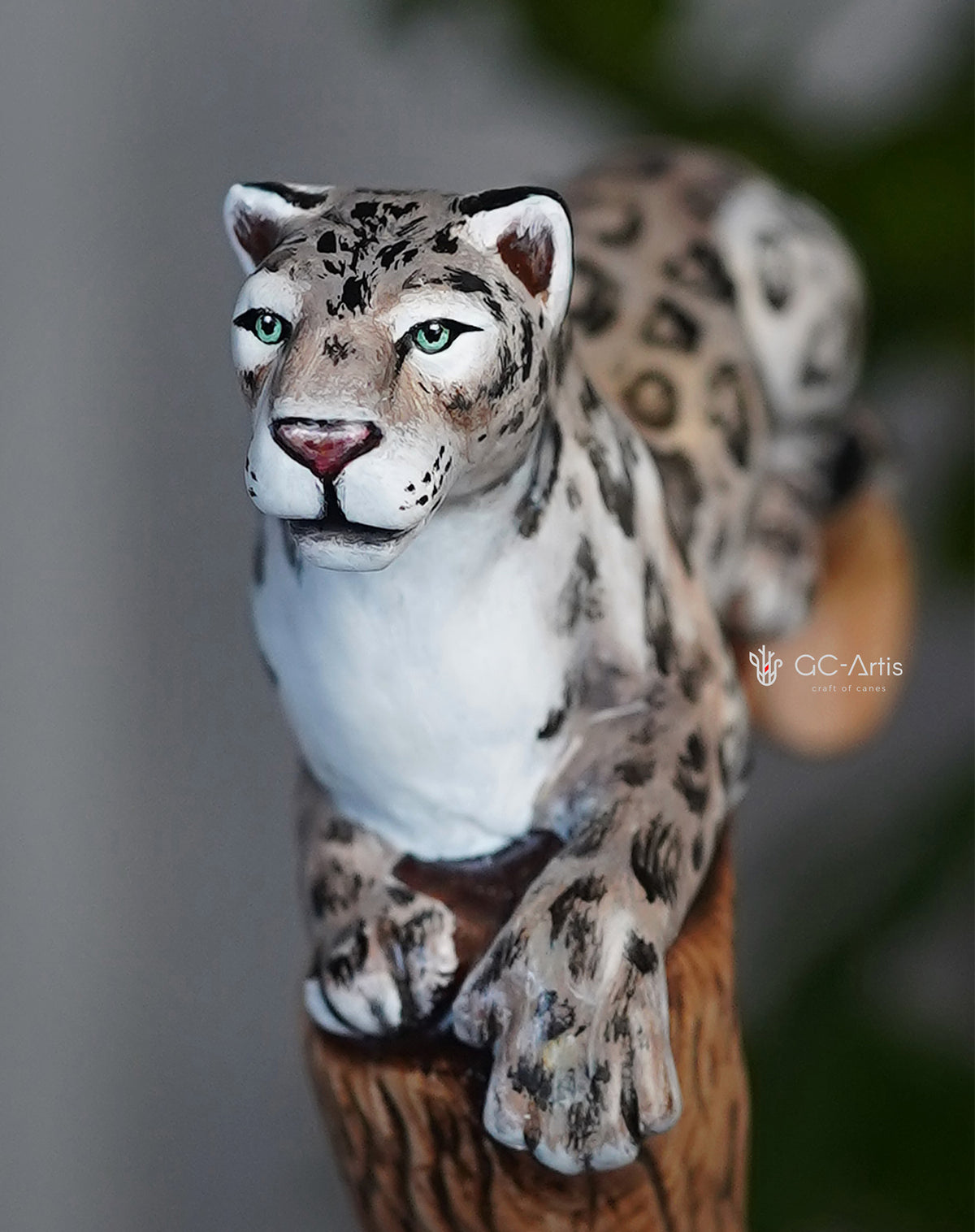 Leopard Hand-Painted Light Wood Artisan Intricate Handcarved Cane