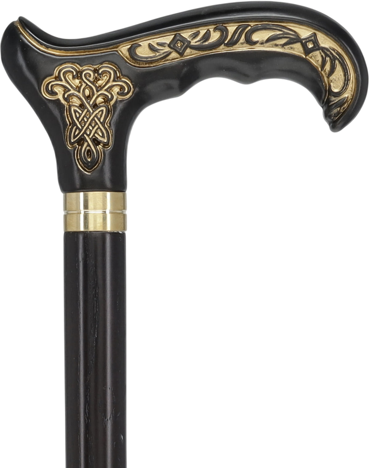 Handcarved Celtic Art : Oak Wood Cane Derby Handle Black Version