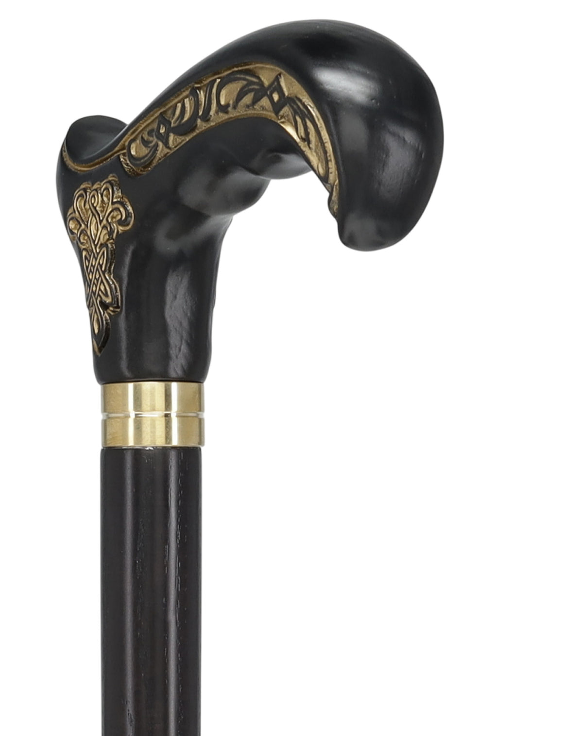 Handcarved Celtic Art : Oak Wood Cane Derby Handle Black Version