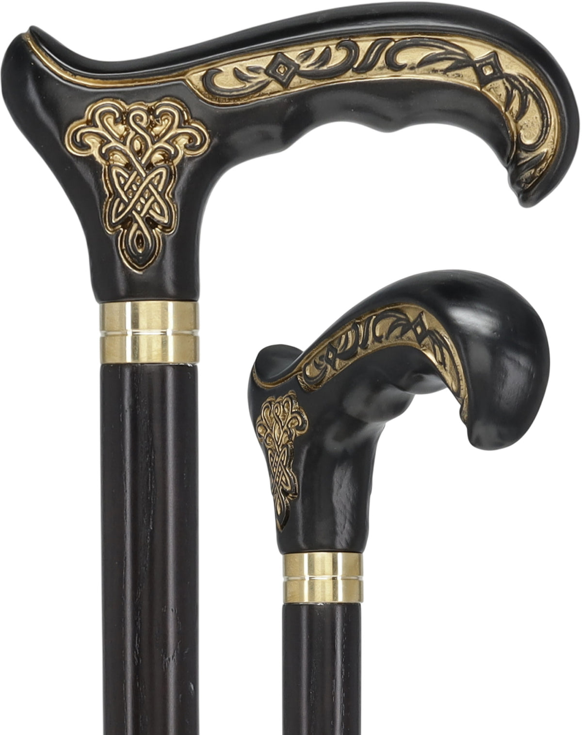 Handcarved Celtic Art : Oak Wood Cane Derby Handle Black Version