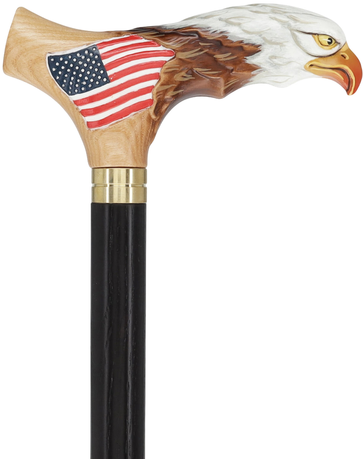 USA Bald Eagle Patriotic Handcarved Cane - Light Wood (ash)