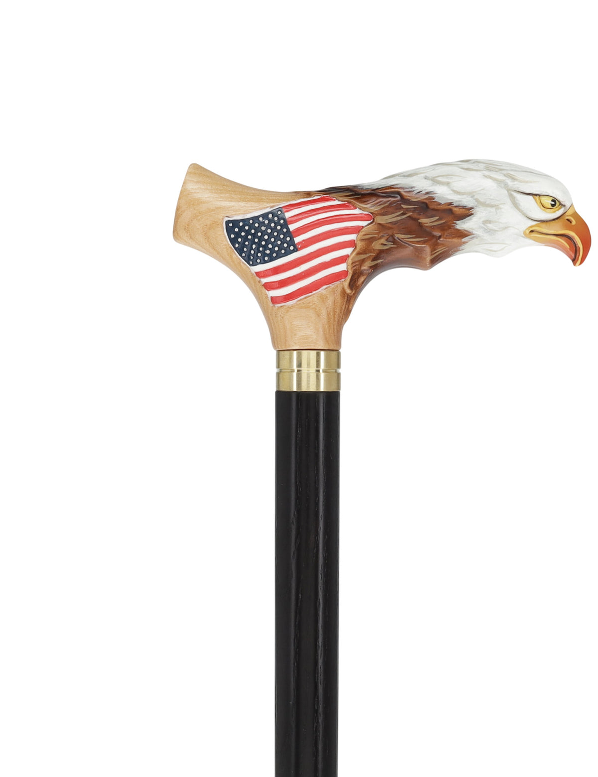 USA Bald Eagle Patriotic Handcarved Cane - Light Wood (ash)