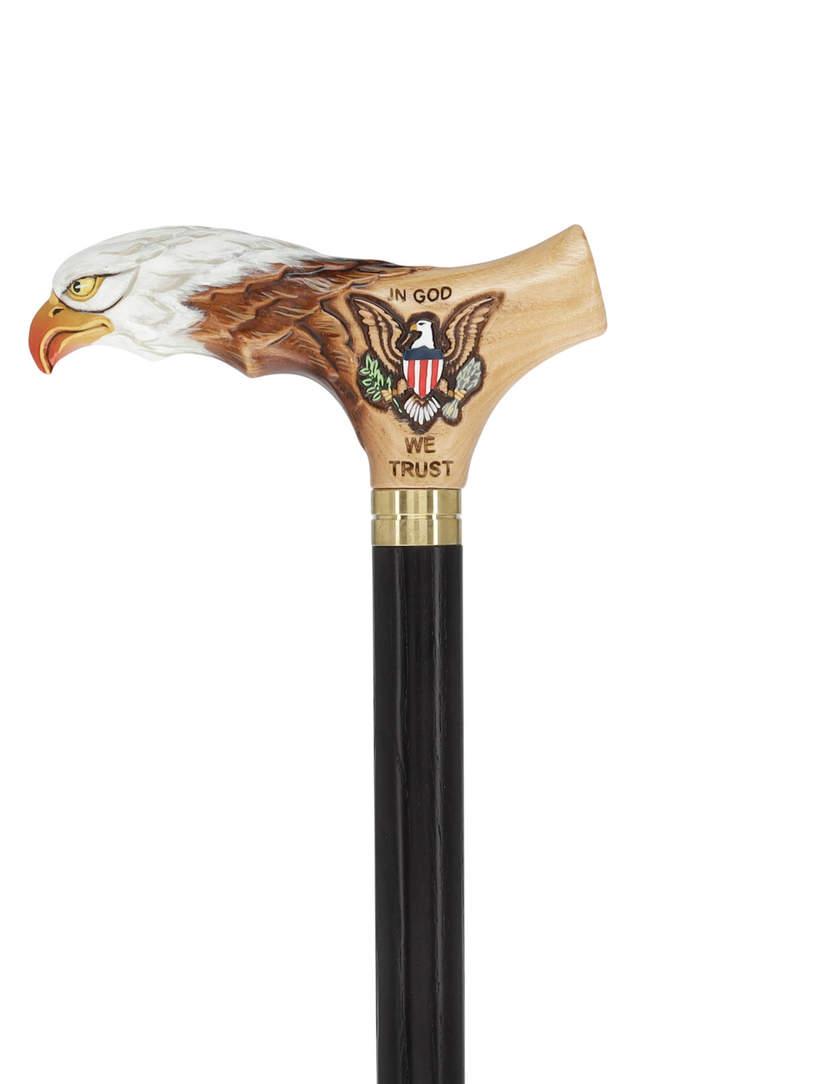 USA Bald Eagle Patriotic Handcarved Cane - Light Wood (ash)