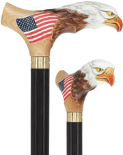 USA Bald Eagle Patriotic Handcarved Cane - Light Wood (ash)