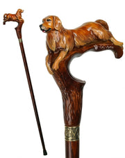 Golden Retriever Dog: Artisan Intricate Detail Handcarved Cane