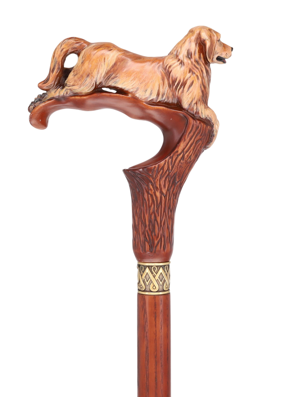 Golden Retriever Dog: Artisan Intricate Detail Handcarved Cane