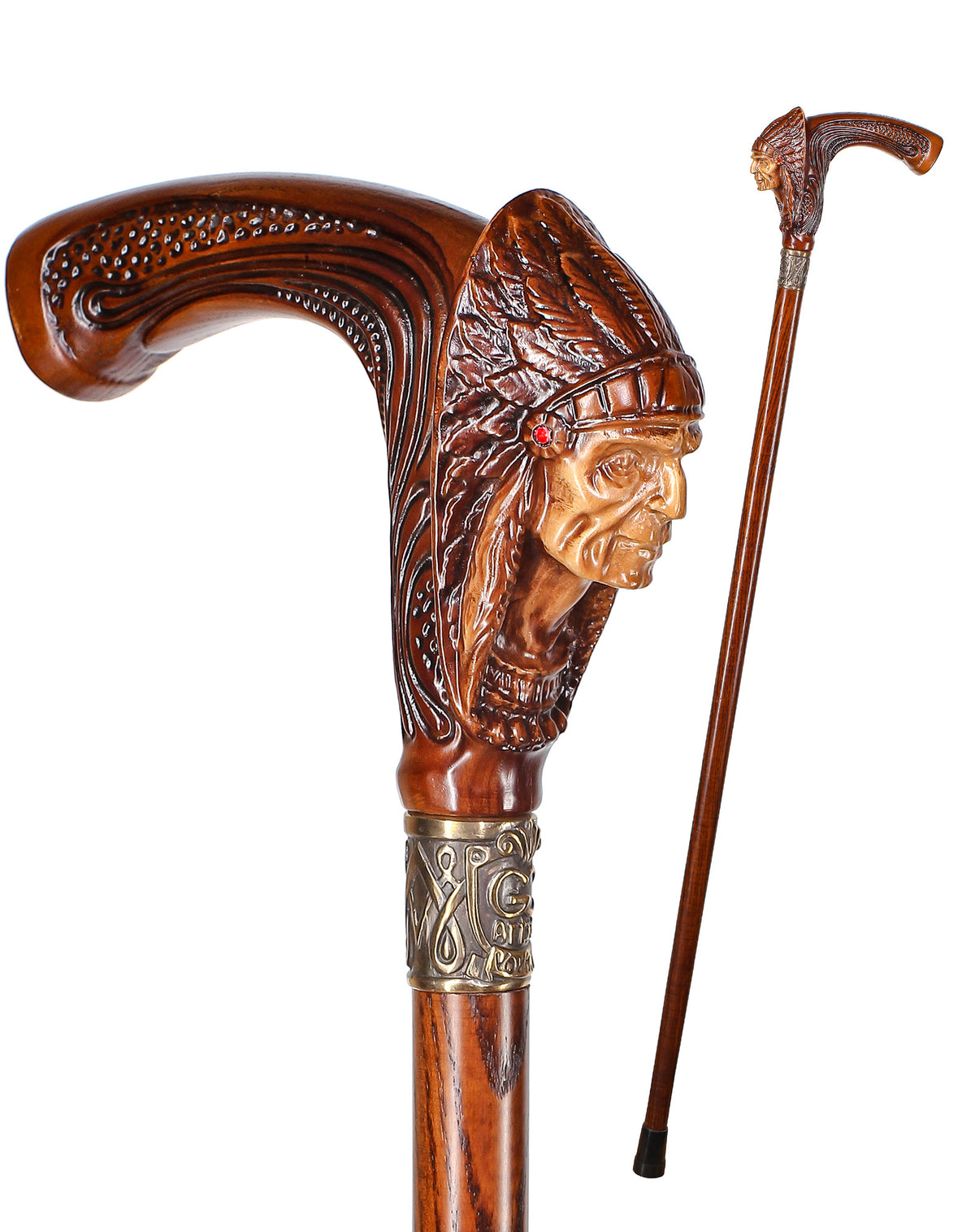 American Indian Chief Dark Handle Cane