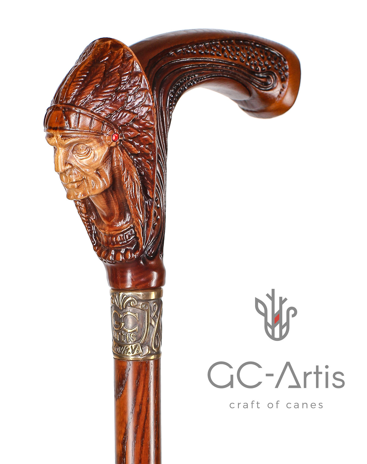American Indian Chief Dark Handle Cane