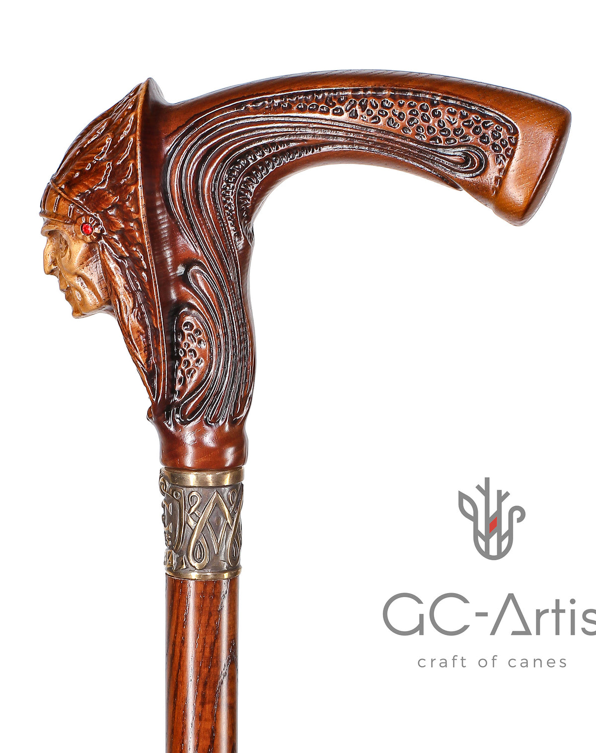 American Indian Chief Dark Handle Cane