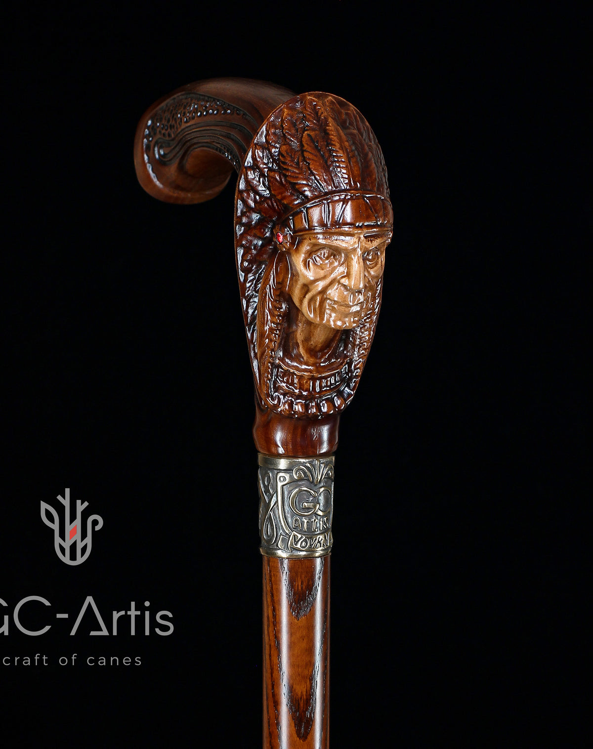 American Indian Chief Dark Handle Cane