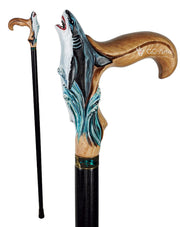 Masterpiece  Hand-Carved Shark Painted Walking Cane