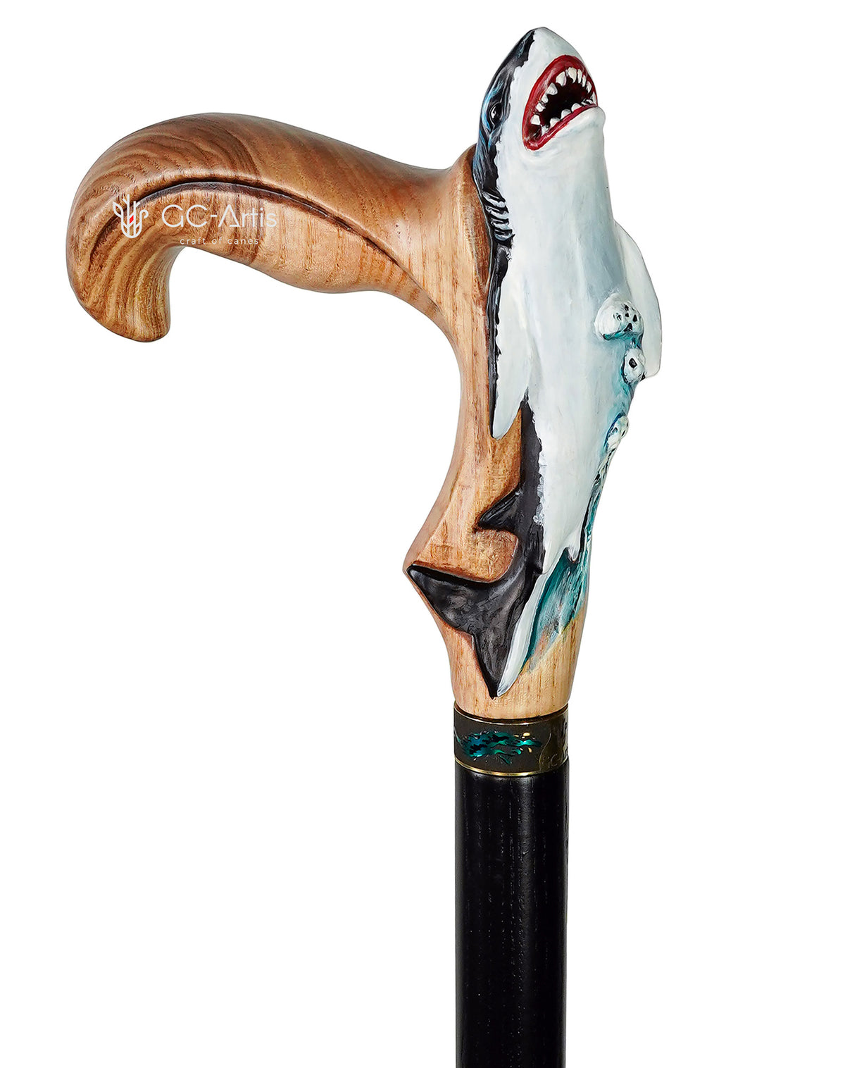 Masterpiece  Hand-Carved Shark Painted Walking Cane